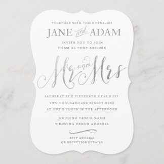Elegant Mr & Mrs Silver Typography Wedding Invite