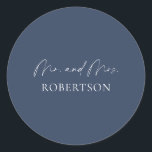 Elegant Mr. & Mrs. Sticker – Navy Background<br><div class="desc">Celebrate love in style with this elegant "Mr. & Mrs." sticker, featuring a rich navy blue background and crisp white typography. The minimalist and modern design makes it perfect for sealing wedding favour boxes, gift bags, or adding a refined detail to your event stationery. A simple yet meaningful touch for...</div>