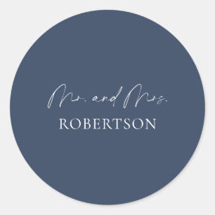 Elegant Mr. & Mrs. Sticker – Navy Background