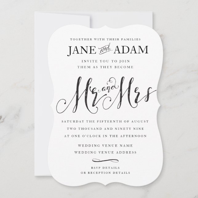Elegant Mr & Mrs Typography Wedding Invitation (Front)