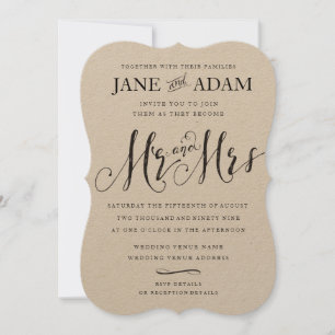Elegant Mr & Mrs Typography Wedding KRAFT Invitation