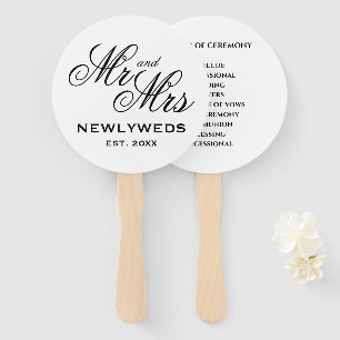 Elegant Mr Mrs wedding ceremony program schedule Hand Fan