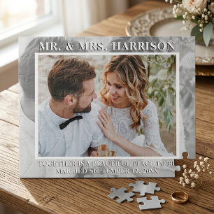 Elegant Mr Mrs Wedding Photo Collage Jigsaw Puzzle