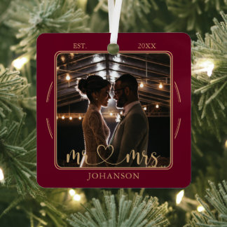 Elegant Mr & Mrs Wedding Photo Ornament