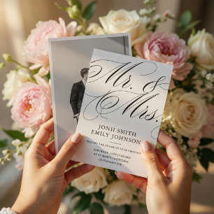 Elegant Mr & Mrs Wedding Photo Script Calligraphy Invitation