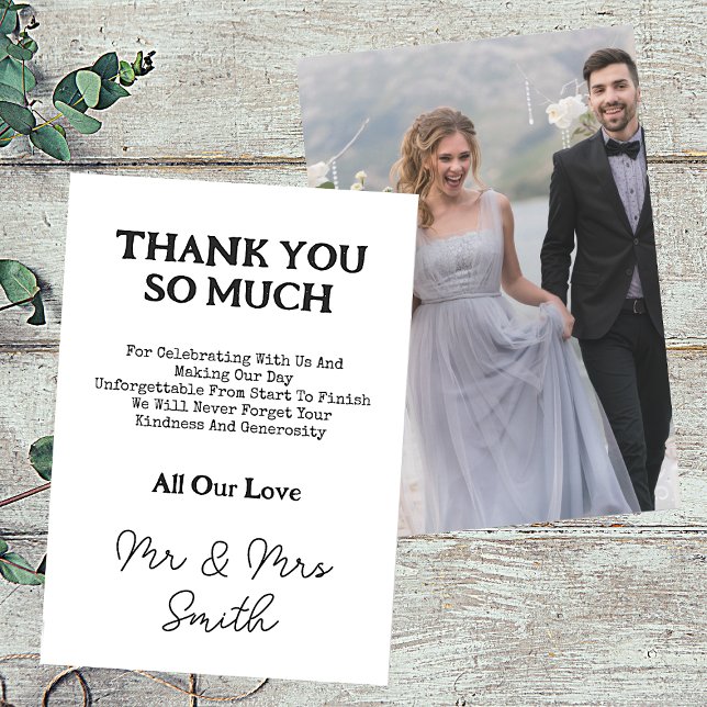 Elegant Mr & Mrs Wedding Photo Thank You Card (Front And Back)