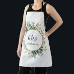 Elegant Mrs Greenery Gold Custom Wedding Monogram Apron<br><div class="desc">This botanical inspired design features elegant watercolor greenery wreath in green and gold. Personalize the apron with your name,  initial or anything you want!</div>