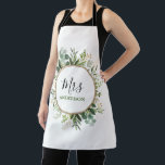 Elegant Mrs Greenery Gold Custom Wedding Monogram Apron<br><div class="desc">This botanical inspired design features elegant watercolor greenery wreath in green and gold. Personalize the apron with your name,  initial or anything you want!</div>
