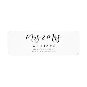 Elegant Mrs & Mrs lesbian wedding return address Label