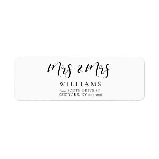 Elegant Mrs & Mrs lesbian wedding return address Label (Front)