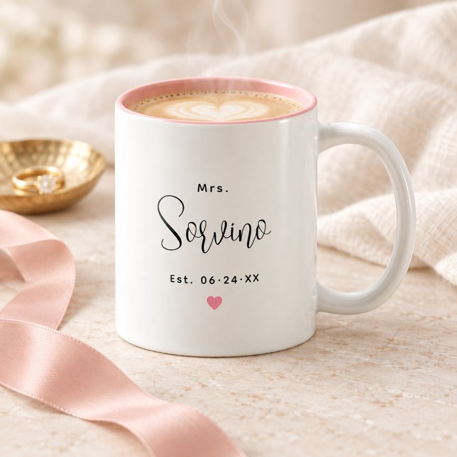 Elegant Mrs Script Pink Wedding Monogram Two-Tone Coffee Mug (Creator Uploaded)