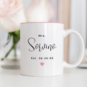 Elegant Mrs Script Pink Wedding Monogram Two-Tone Coffee Mug