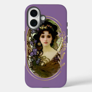 Elegant Mucha Style Portrait of a Beautiful Woman iPhone 16 Case