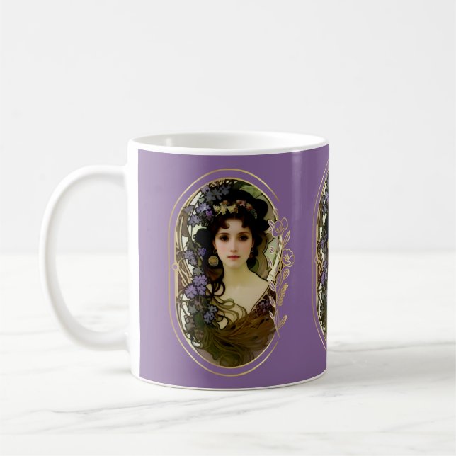 Elegant Mucha Style Portrait of a Beautiful Woman Coffee Mug (Left)