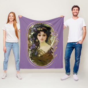 Elegant Mucha Style Portrait of a Beautiful Woman Fleece Blanket