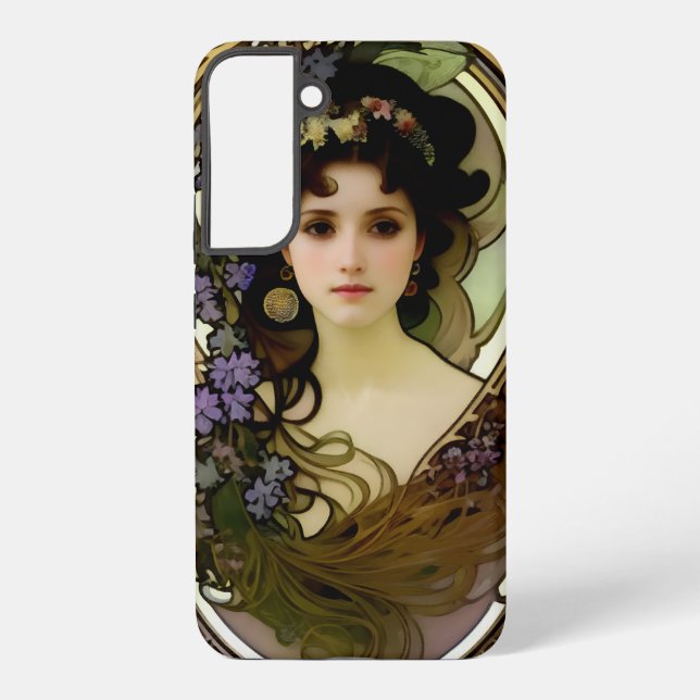 Elegant Mucha Style Portrait of a Beautiful Woman Samsung Galaxy S22+ Case (Back)
