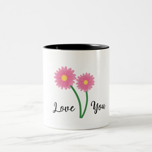 Elegant mug with pink daisy flowers custome design (Center)
