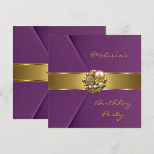  Elegant Mulberry Pink Faux Velvet gold jewel Invitation