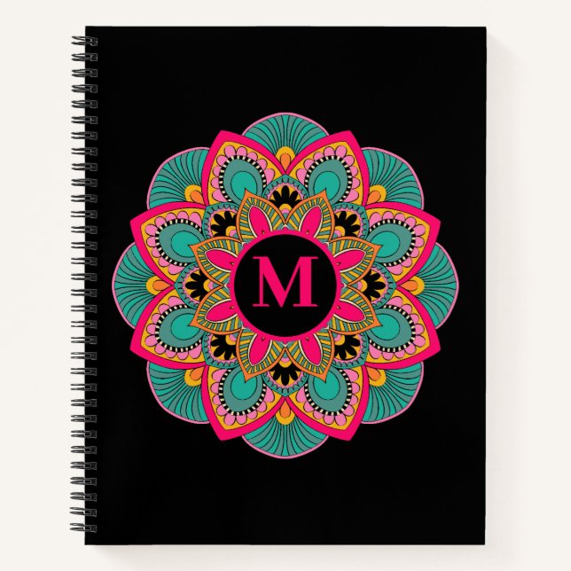 Elegant Multi-Colour Mandala Flourish Monogram Notebook (Front)