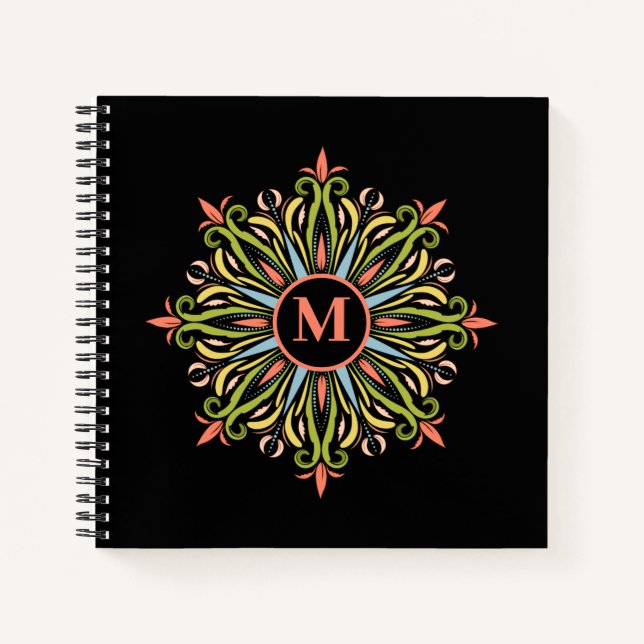 Elegant Multi-Colour Mandala Flourish Monogram Notebook (Front)