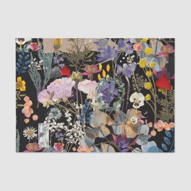 Elegant multi colour wildflower Collage Tissue Paper (Front)