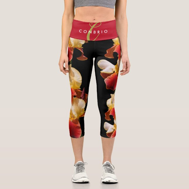 Elegant Multi-Coloured Bearded Iris Germanica Capri Leggings (Front)
