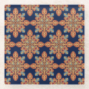 Elegant Multi-Coloured Floral Pattern Glass Coaster