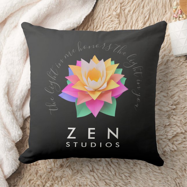 Elegant Multi-Coloured Lotus Flower on Black Cushion (Blanket)