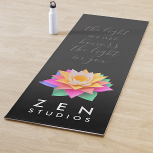 Elegant Multi-Coloured Lotus Flower on Black Yoga Mat
