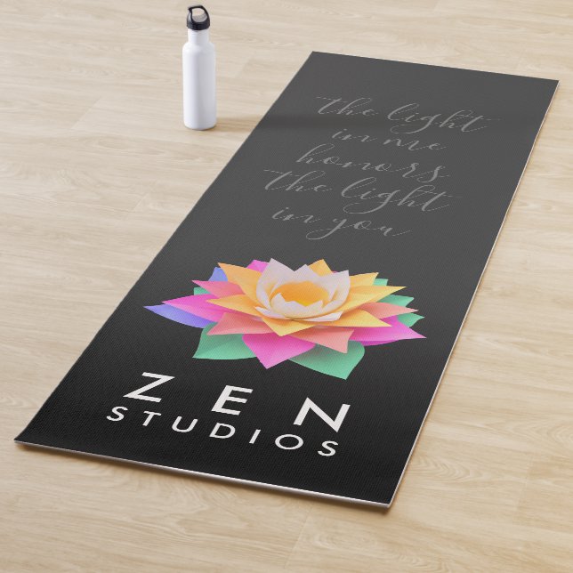 Elegant Multi-Coloured Lotus Flower on Black Yoga Mat (In Situ)