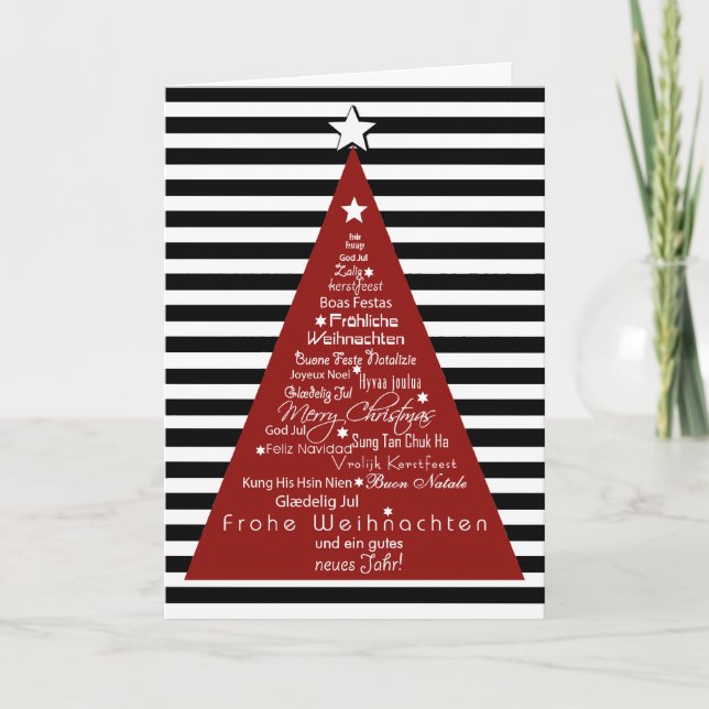 Elegant Multi-Language Merry Christmas Card (Front)