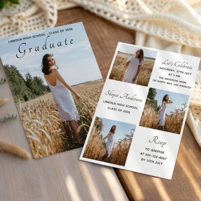Elegant Multi Photo Graduation Party Invitation (Creator Uploaded)