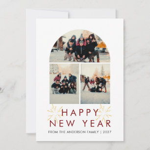 Elegant Multi Photo Window Family Happy New Year Holiday Card