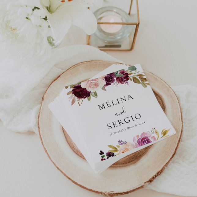 Elegant Multicolor Flowers Calligraphy Wedding Napkin (Creator Uploaded)