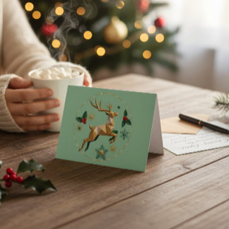 Elegant Multicolor Reindeer Christmas Greeting Car Thank You Card