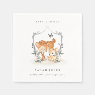 Elegant Mum Deer Fawn Floral Crest Baby Shower Napkin