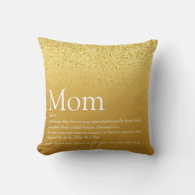 Elegant Mum Definition Quote Gold Glitter Modern Cushion (Front)