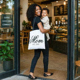 Elegant Mum Established Year Black Script Tote Bag