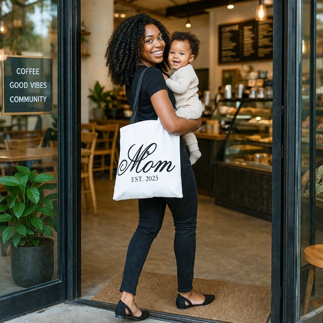 Elegant Mum Established Year Black Script Tote Bag (Elegant Mom Established Year Black Script Tote Bag)