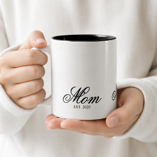 Elegant Mum Established Year Black Script Two-Tone Coffee Mug