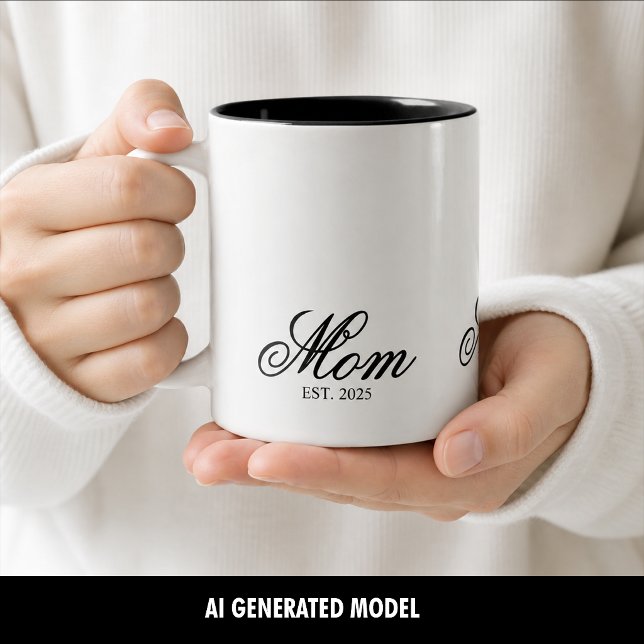 Elegant Mum Established Year Black Script Two-Tone Coffee Mug (Elegant Mom Established Year Black Script Two-Tone Coffee Mug)