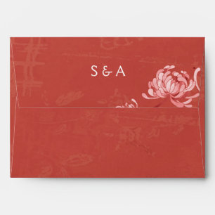 Elegant Mum Floral Red Pre Addressed Wedding Envelope