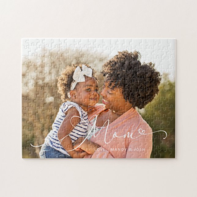 Elegant Mum Script Overlay Mother's Day Photo Jigsaw Puzzle (Horizontal)