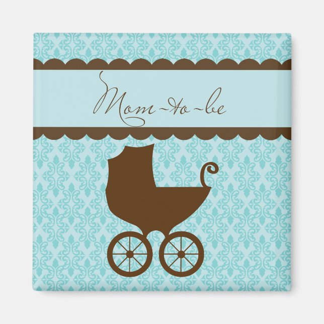 Elegant Mum to Be Carriage and Blue Damask Magnet (Front)