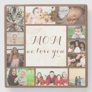 Elegant Mum We Love You Photo Collage Stone Coaster