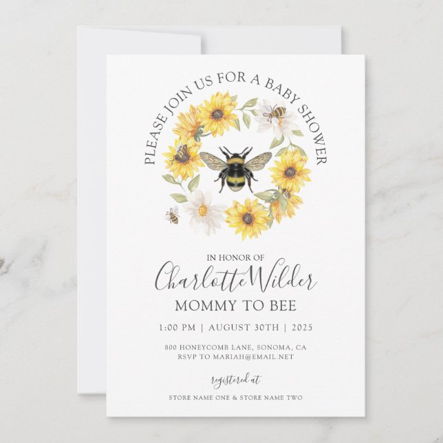 Elegant Mummy To Bee Baby Shower Invitation (Front)