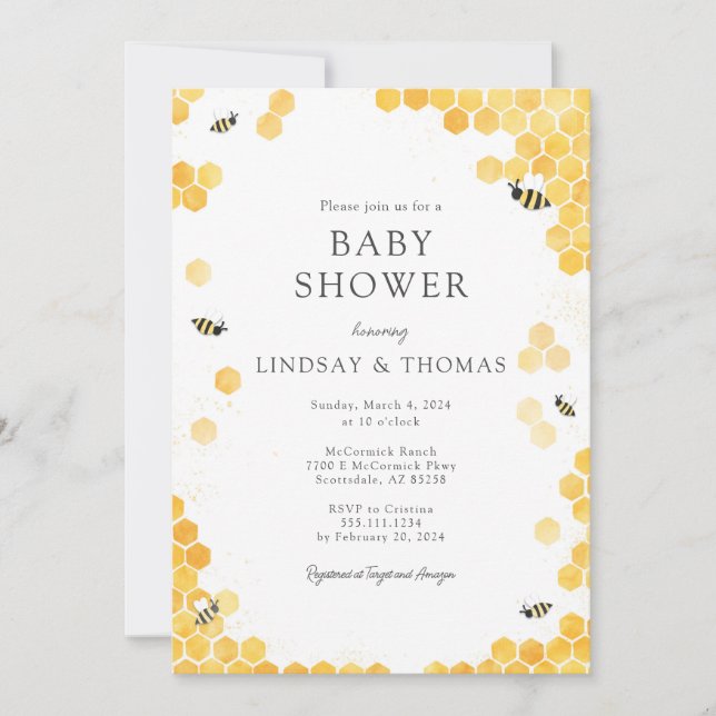 Elegant Mummy to Bee Baby Shower Invitation (Front)