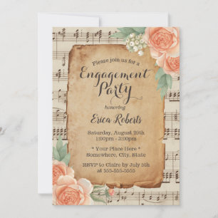 Elegant Music Engagement Party Vintage Floral Invitation
