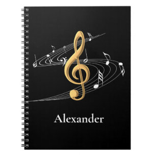 Elegant Music Gold Treble Clef Personalised Black Notebook