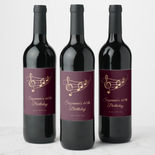 Elegant Music Notes Birthday Wine Label